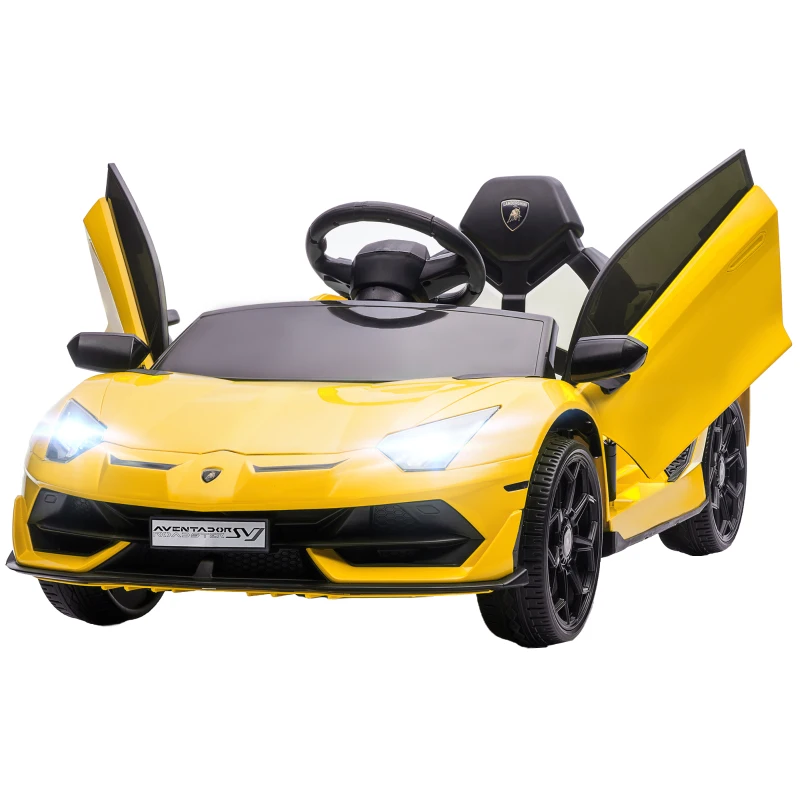 HOMCOM Macchina Elettrica per Bambini 12V con Licenza Lamborghini, Telecomando, Clacson e Musica, Giallo