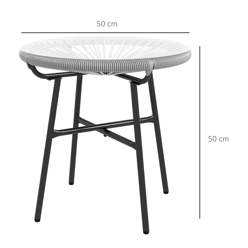 Outsunny Gartentisch Boho-Stil Outdoor Beistelltisch, PE-Rattan, gehärtetes Glas, wetterbeständig, 50 cm x 50 cm x 50 cm, Grau
