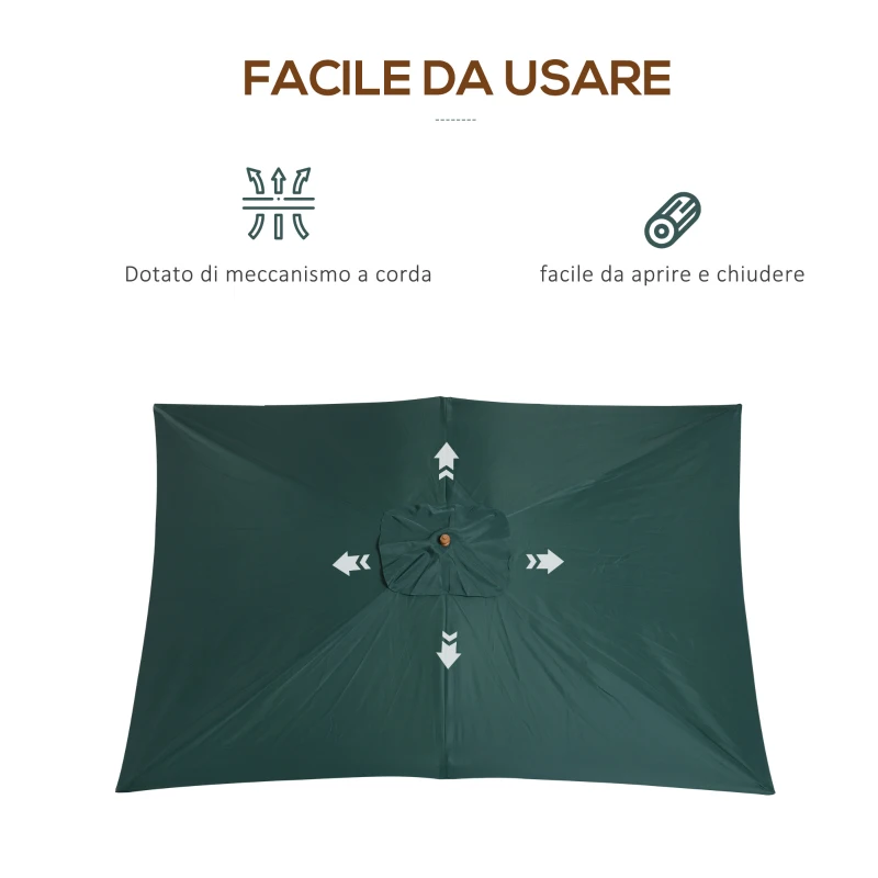 Outsunny Ombrellone 2x3 m da Giardino in Legno Laccato e Bambù con Copertura Rimovibile, Verde Scuro
