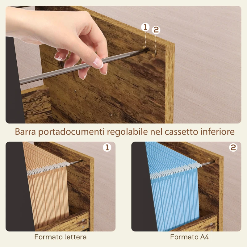 HOMCOM Mobile per Stampante con 3 Cassetti, 2 Ripiani Aperti e Foro Passacavi, in MDF, 80x40x65.5 cm, Marrone e Nero