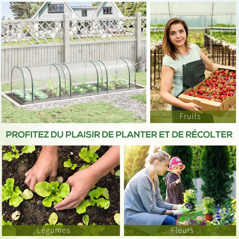 Outsunny Serre de Jardin Tunnel Tente bâche serre a tomates 3L x 1l x 0,8H m Tube en Acier PVC Transparent