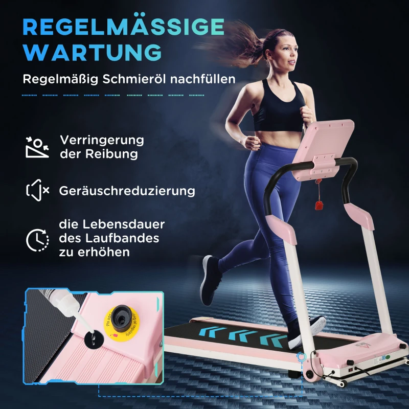 HOMCOM Laufband Klappbar elektrisch 400 W 1-12 km/h 1,5HP LCD-Display Handyhalterung geeignet für Home Gym Indoor Fitness Rosa 134 x 60 x 118 cm