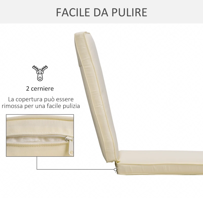 Outsunny Cuscino per Lettino Prendisole con Rivestimento Poliestere Sfoderabile, 188x53x8cm, Bianco Crema