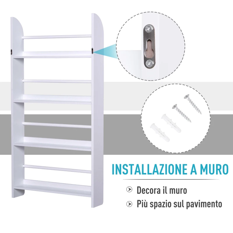 HOMCOM Libreria da Parete con 4 Ripiani in Legno Bianco Impermeabile, Carico Massimo 30kg (59cm x 12cm x 113cm)