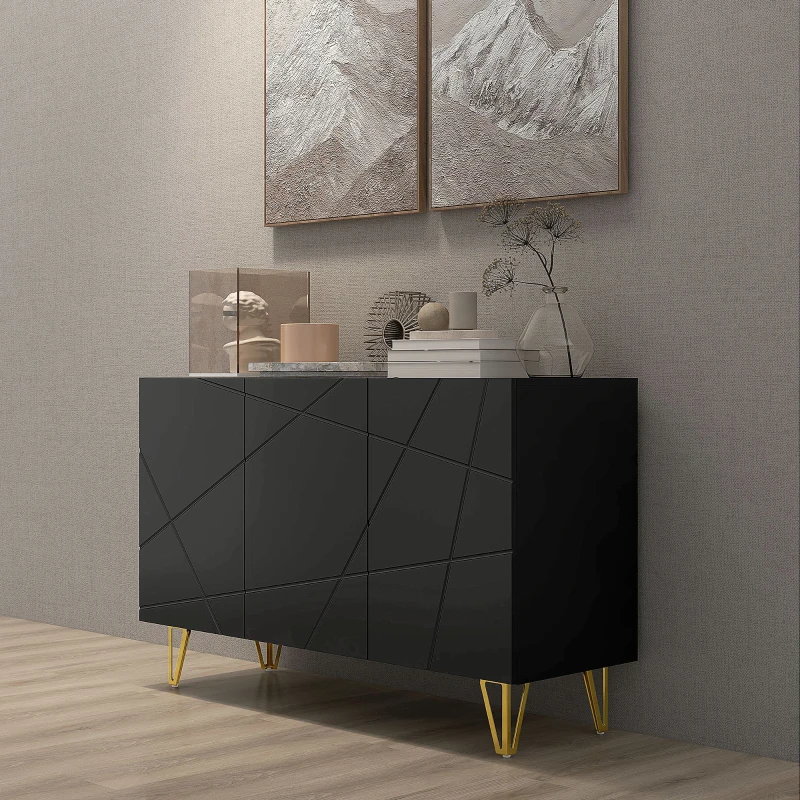 HOMCOM Mobile Contenitore con 2 Armadietti e Ripiano Regolabile, in Truciolato e Metallo, 120x40x75 cm, Nero e Oro