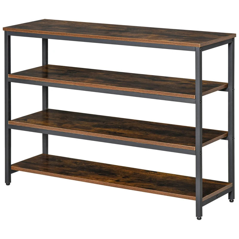 HOMCOM Scaffale Stile Industriale 4 Ripiani, Mobile Libreria per Soggiorno, Ingresso, Camera da Letto, Metallo e Legno, Marrone, 100x30x72cm