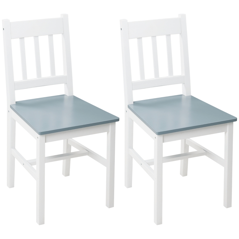 HOMCOM 2er-Set Esszimmerstühle Küchenstühle Stühle, Massivholz, 41 cm x 46,5 cm x 85,5 cm, Weiß