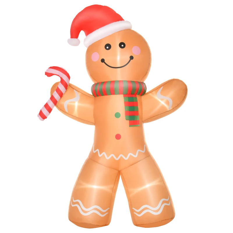 HOMCOM 8ft Christmas Inflatable Gingerbread Man, Lighted Blow Up Yard Decor Indoor Outdoor Garden Lawn Party Prop