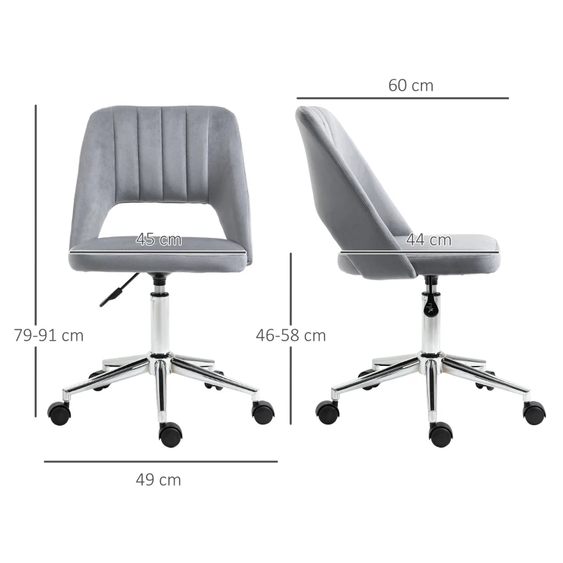 Vinsetto Chaise de bureau design contemporain pivotante 360° ergonomique dossier strié aéré hauteur réglable revêtement velours 49 x 60 x 91 cm gris foncé