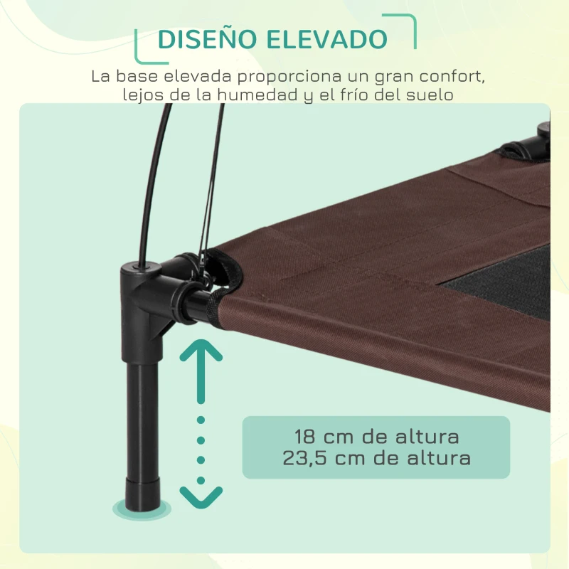 PawHut Cama Elevada para Mascotas con Toldo Extraíble Tela Transpirable para Interior y Exterior 61x46x62 cm Marrón