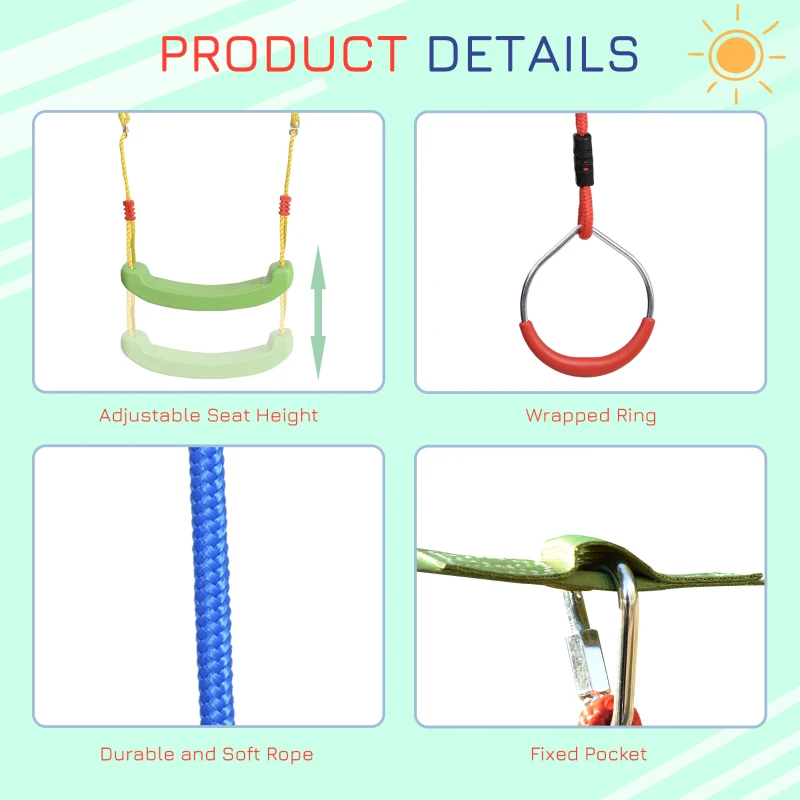 Outsunny Obstacle Course for Kids 46FT Slackline Kit with Rings Monkey Bars Fist Swing Climbing Rope Carry Bag Tree Protectors Training Equipment for Backyard