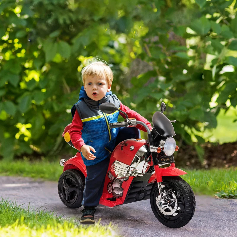 HOMCOM Moto électrique pour Enfants 2 Ans Scooter 3 Roues 6 V 3 Km/h Effets Lumineux et sonores Top Case Rouge