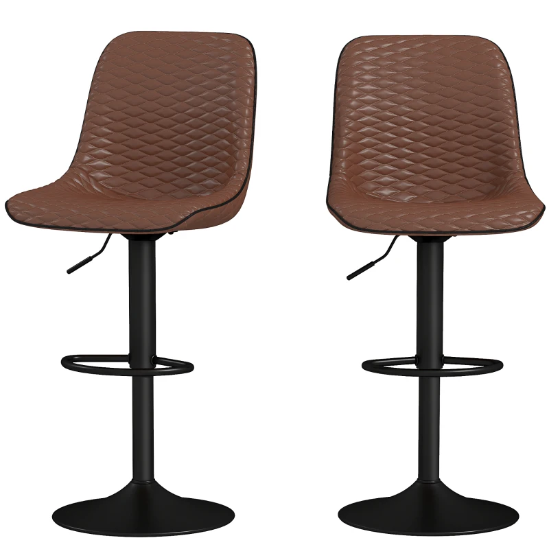 HOMCOM Set of Two Faux Leather Bar Stools - Brown