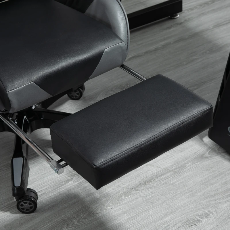 HOMCOM Gaming Chair, Computer Desk Chair with Footrest, PU Leather Ergonomic Office Chair with 180° Reclining Back, Lumbar Cushion, Headrest & Height Adjustable Armrest, Black and Red, Grey