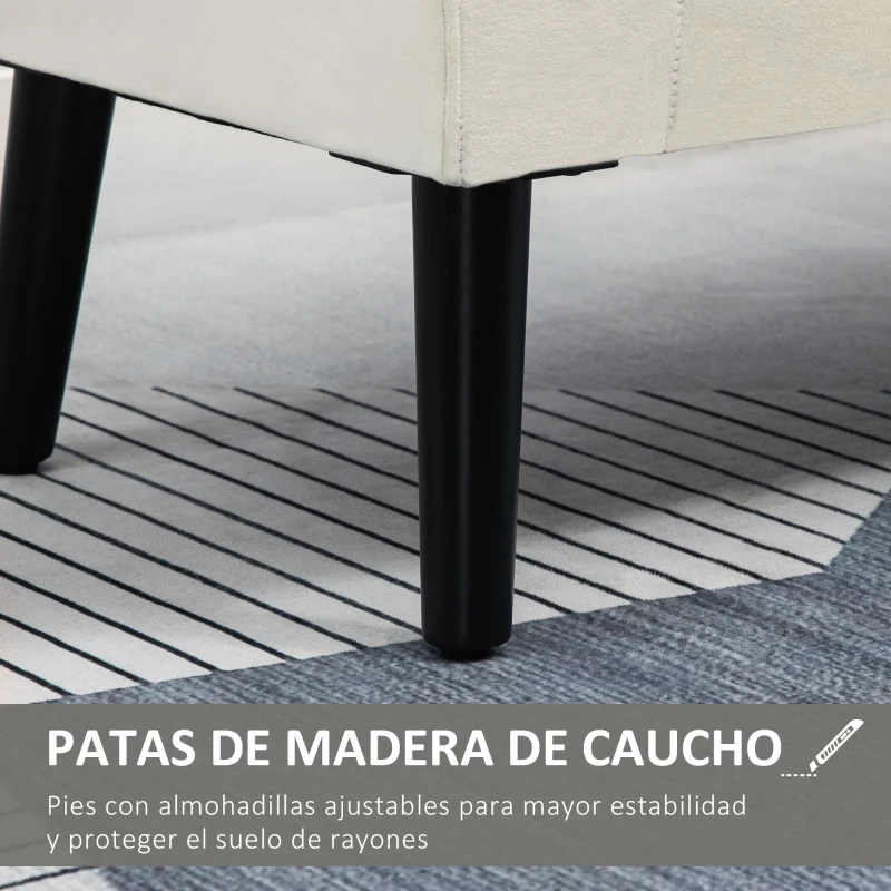 HOMCOM Banco de Almacenamiento con Tapa Abatible Reposabrazos y Patas de Madera para Salón 111,5x41x65 cm Crema