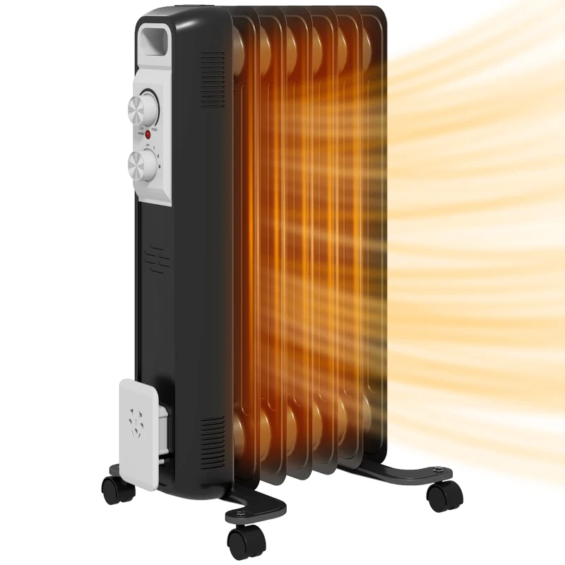 HOMCOM 1.5kW Seven Fin Oil-Filled Radiator - Black