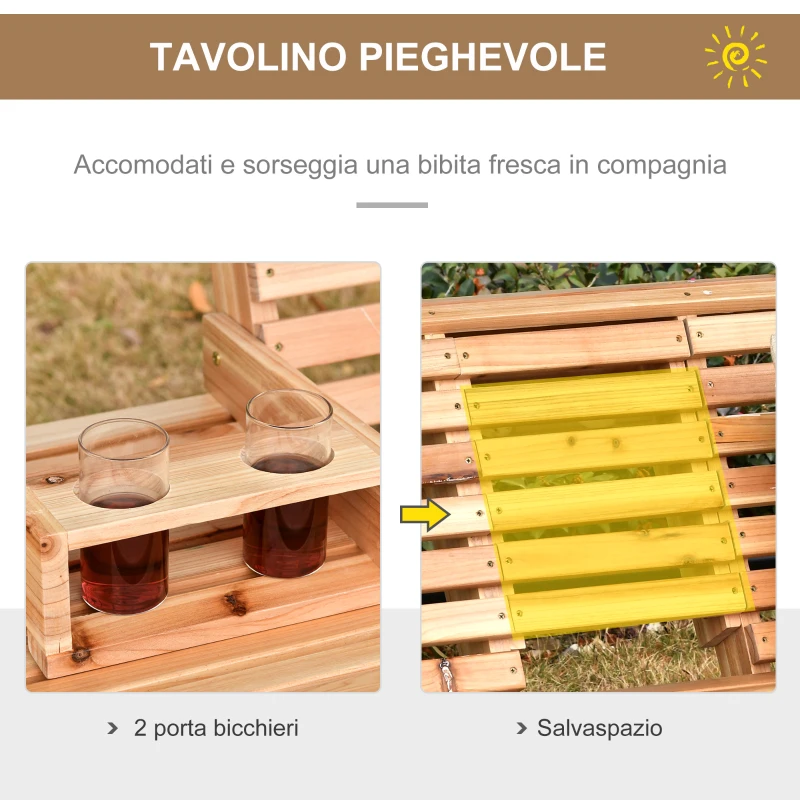 Outsunny Dondolo Sospeso 3 Posti, Dondolo in Legno per Giardino o Terrazzo con Tavolino Pieghevole e Portabicchieri