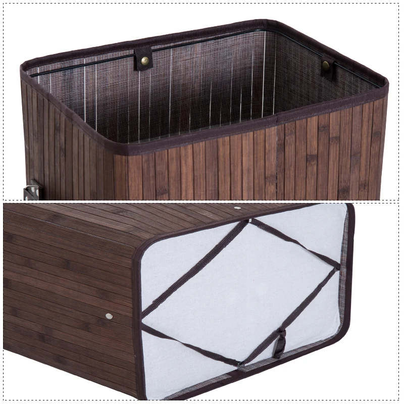 HOMCOM Panier à Linge en Bambou Brun Foncé