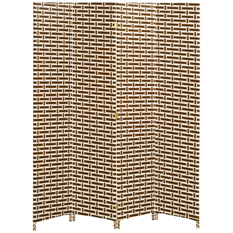 HOMCOM Biombo Separador de Ambientes de 4 Paneles Plegables de Madera de Pino y Fibra de Papel 180x180cm Marrón y Blanco