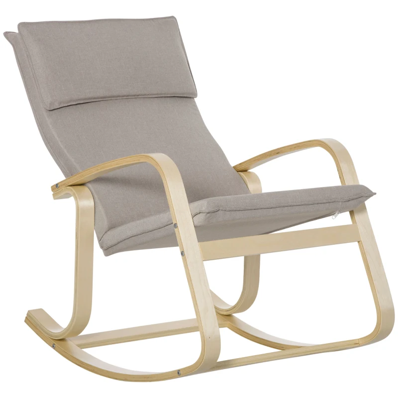 HOMCOM Schaukelstuhl aus Birkenholz 67 cm x 95 cm x 95 cm Grau + Natur