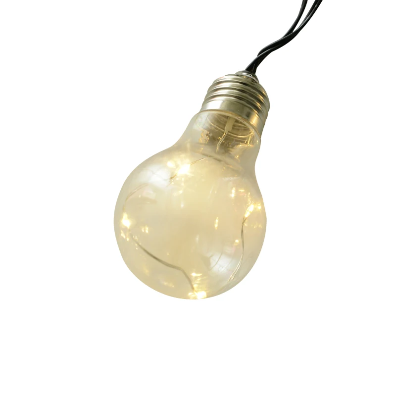 Outsunny Guirlandes lumineuses solaires extérieures - lot de 2 pièces - total 20 ampoules LED blanc chaud - longueur totale 7,6 m - norme IP44