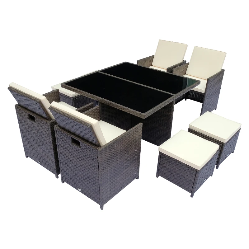 Outsunny Polyrattan Sitzgruppe Essgruppe 9 tlg. mit Kissen Gartenmöbel Alu Braun