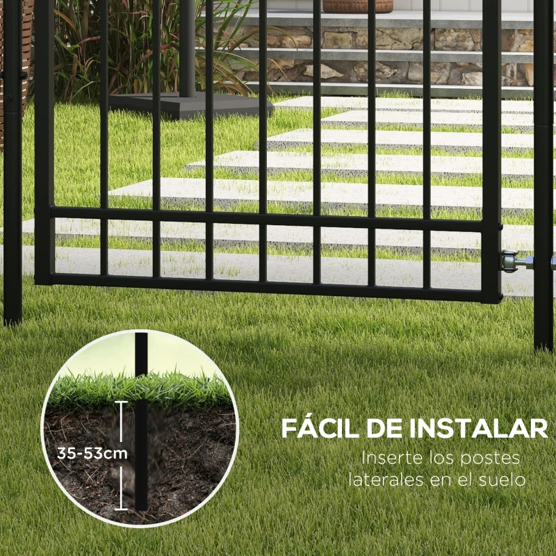 Outsunny Puerta de Jardín Puerta para Valla de Acero Galvanizado con Decoración de Flechas Cerradura y Llaves 107x204 cm Negro