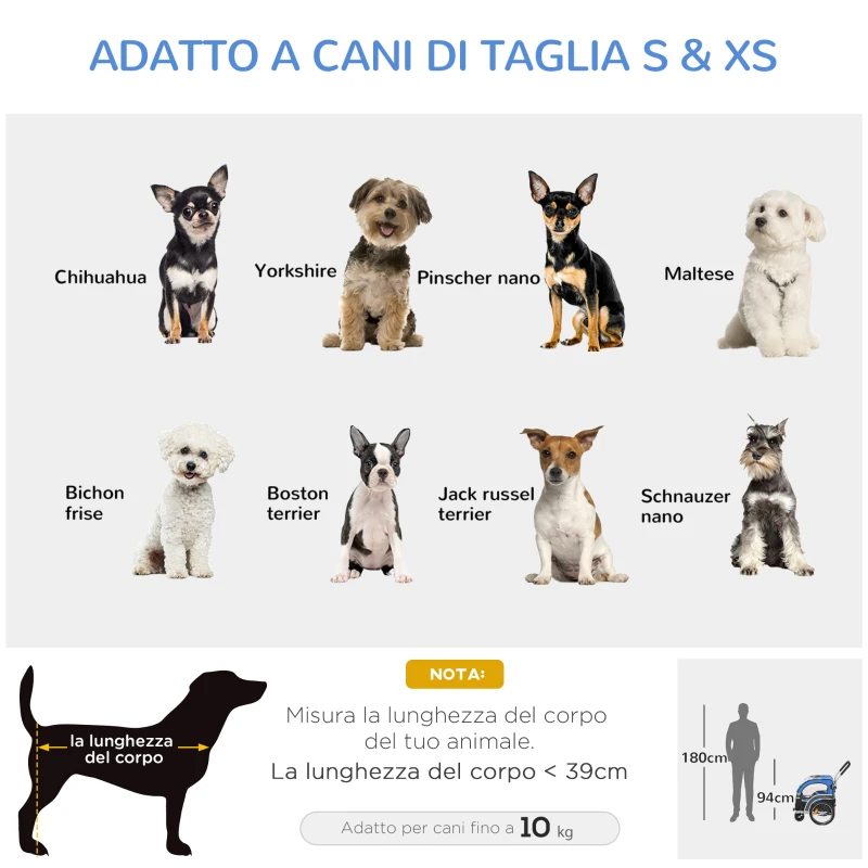 PawHut Carrello 2 in 1 Passeggino per Cani e Rimorchio Bici, Ruota Girevole Catarifrangenti e Bandierina 130x58x94cm Blu