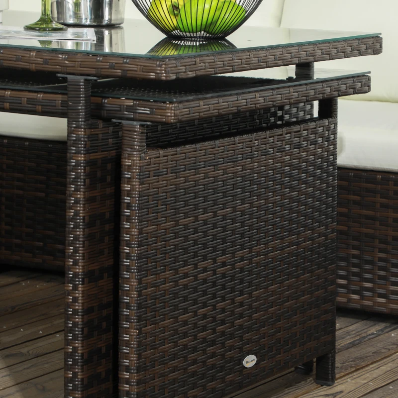 Outsunny Seven-Piece Rattan Garden Sofa Set, with Expanding Table - Cream White