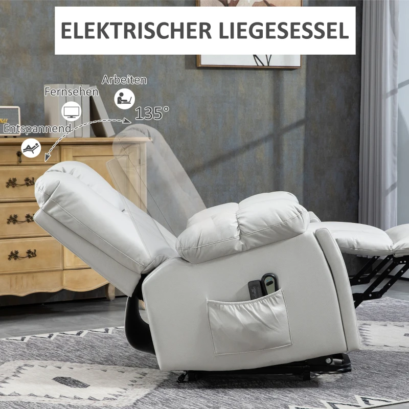 HOMCOM Massagesessel Relaxsessel Seniorensessel, Fernbedienung, Seitentaschen, 94 cm x 96 cm x 106 cm, Grau(m-5)