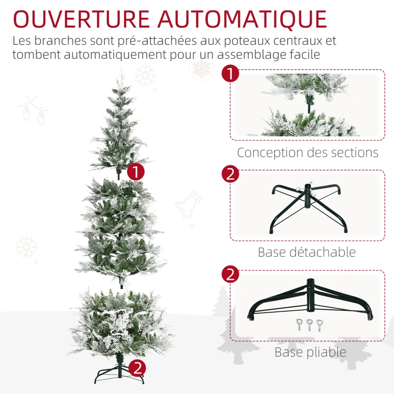 HOMCOM Sapin arbre de Noël artificiel 225 cm 880 branches enneigées+ support pied pliable vert