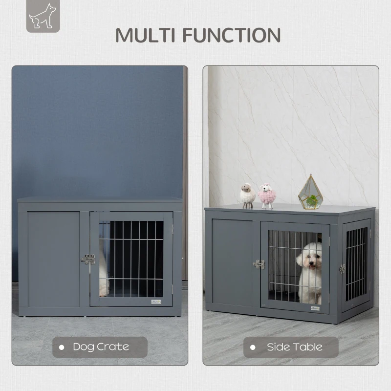 PawHut Furniture Style Dog Crate for Small and Medium Dogs, End Table Pet Cage with Two Lockable Doors - Grey