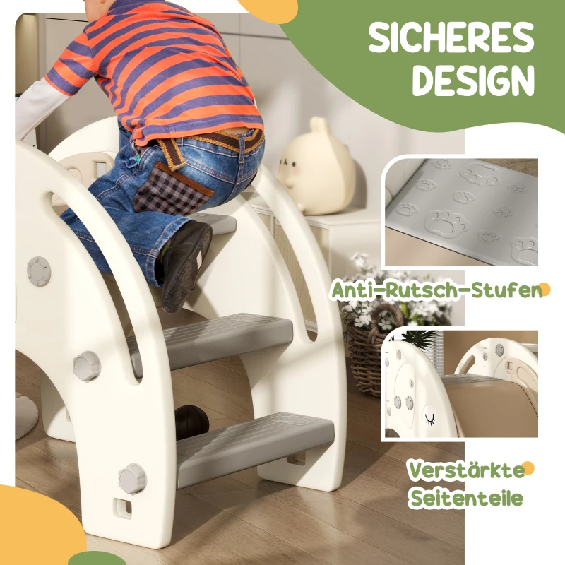AIYAPLAY Babyrutsche 3-in-1, Klettergerüst, Basketballkorb, rutschfeste Stufen, Handläufe, Cremeweiß