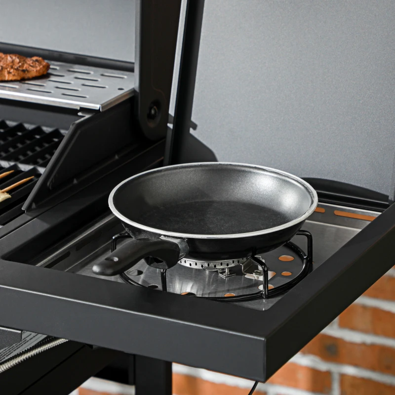 Outsunny Gasgrill BBQ-Grill, 4 Hauptbrenner, 1 Seitenkocher, 1 Warmhalteplatte; 135 x 53 x 101cm, Dunkelgrau