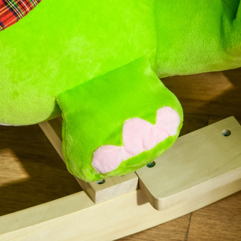 HOMCOM 2-IN-1 Schaukelpferd mit Räder Plüsch Schaukeltier Babyschaukel Spielzeug Grün 60 x 32 x 52 cm