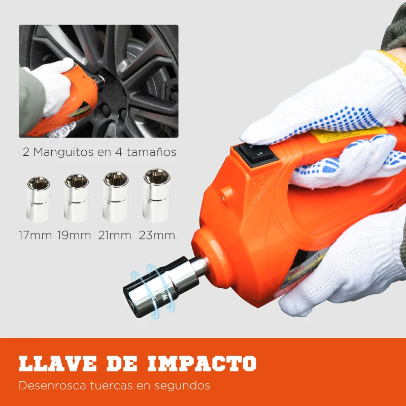 DURHAND Kit de Gato Eléctrico para Coche 12V 15,5-45cm Kit Elevación de Automóvil con Luz e Inflador 36x33x16cm Naranja