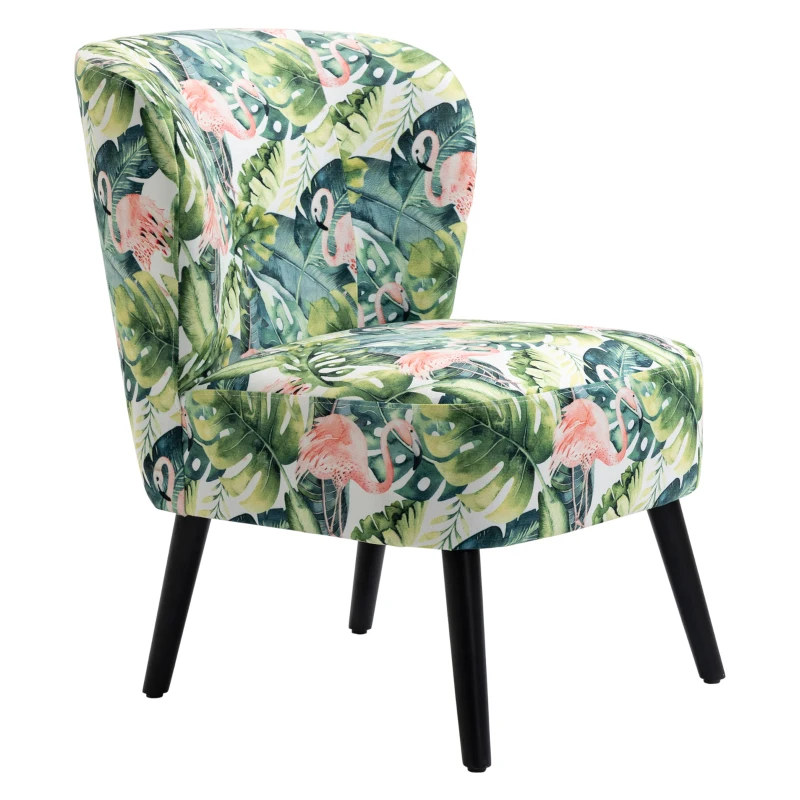 HOMCOM Butaca de Salón Sillón Induvidual Asiento Acolchado Tacto Aterciopelado y Patas de Madera 58x69x78cm Estampado Flamencos