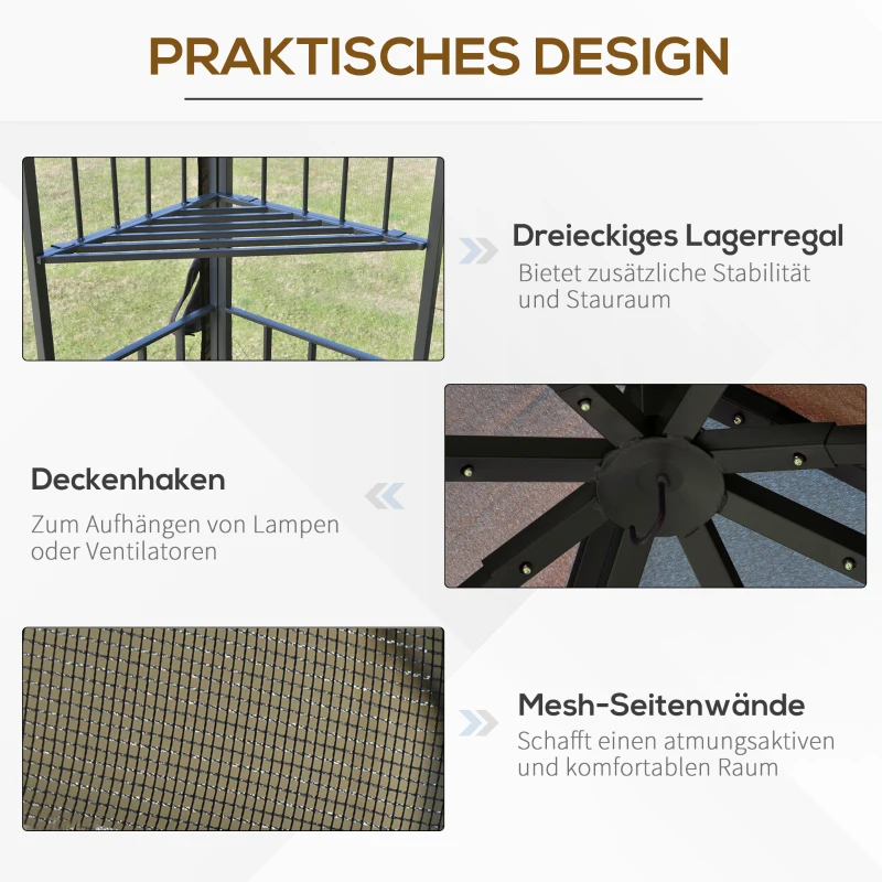 Outsunny Gartenpavillon mit Doppeldach Pavillon Gartenzelt Festzelt Partyzelt mit 4 x Seitenwand Metall+Polyester Kaffee 2,99 x 2,99 x 2,74 m