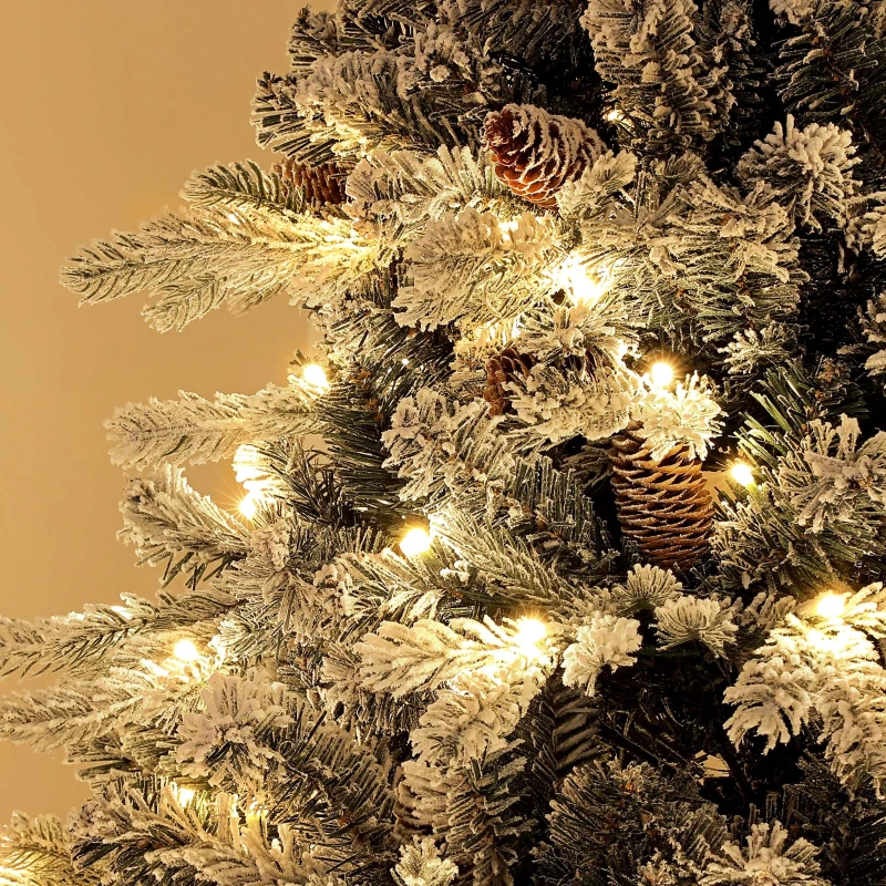 HOMCOM Albero di Natale Artificiale 180cm con 793 Rami, Luci LED e Rami Innevati, Verde