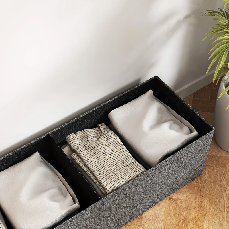 HOMCOM Fußhocker mit Stauraum, faltbares Design, weiche Polsterung, für Flur, Wohnzimmer, Schlafzimmer, Dunkelgrau