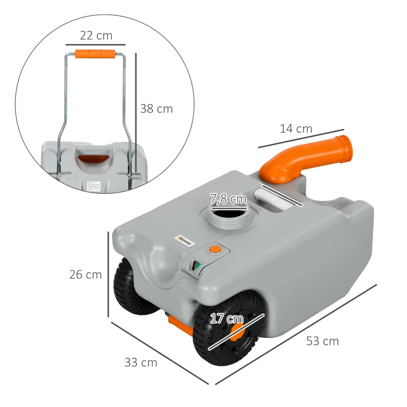 Outsunny Abwassertank, 22 L, rollbar, spritzfreie Entleerung, HDPE, 33 x 26 x 53 cm, Grau