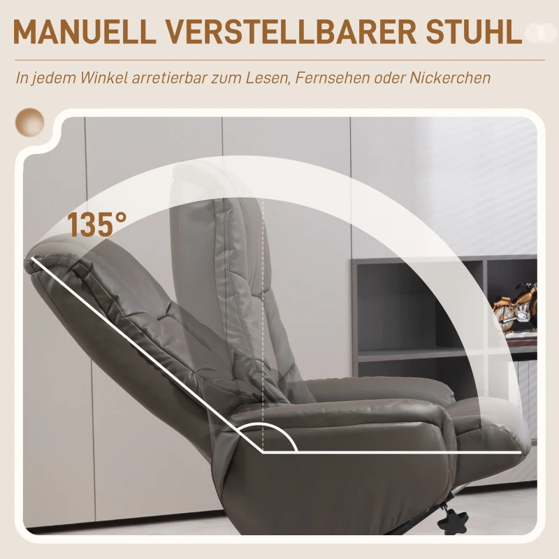 HOMCOM Relaxsessel mit Hocker, Liegefunktion, Kunstlederbezug, bis 150 kg, 71 x 84 x 102 cm, Schwarz(m-4)