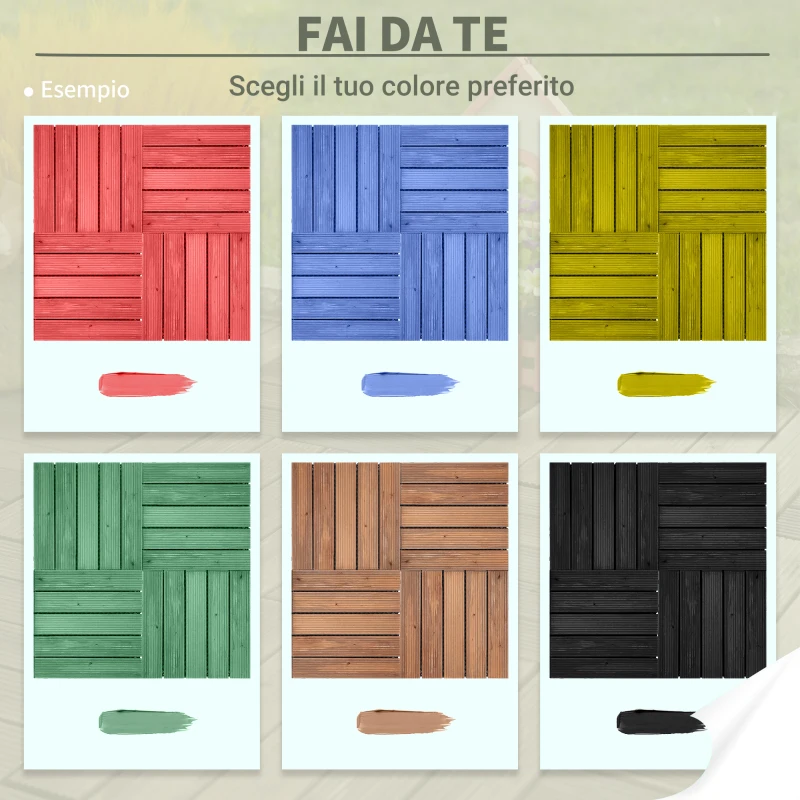 Outsunny Piastrelle per Esterni Pavimento in Legno, Set 27 Pezzi Montaggio a Incastro, 30x30x2.5 cm