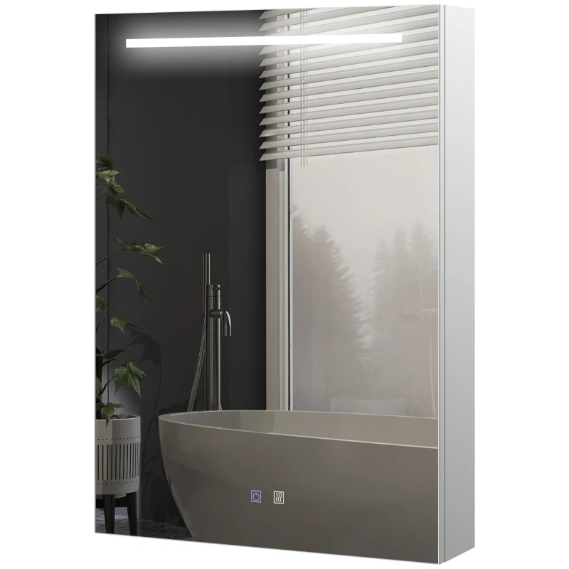 HOMCOM Spiegel-Badschrank, LED-beleuchtet, Anti-Beschlag, 50x13x70cm, Silber
