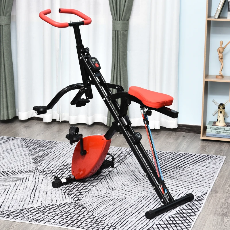 HOMCOM Vélo d'appartement body trainer 2 en 1 pliable écran LCD 8 niv. de résistance acier ABS PVC rouge noir