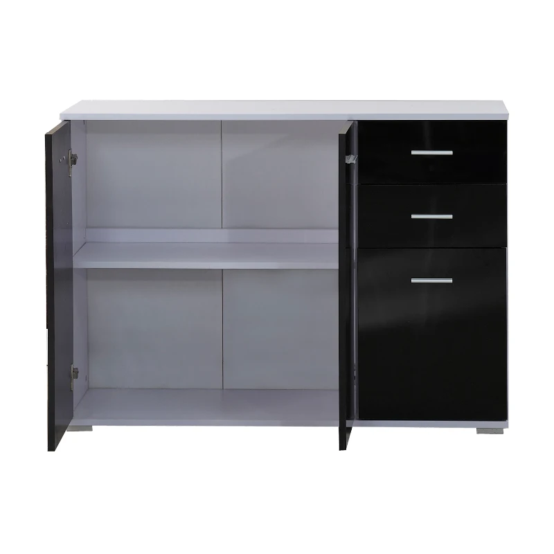 HOMCOM Armoire de rangement commode chambre/salon 2 tiroirs coulissants + 3 placards 106L x 35l x 76H cm MDF noir blanc