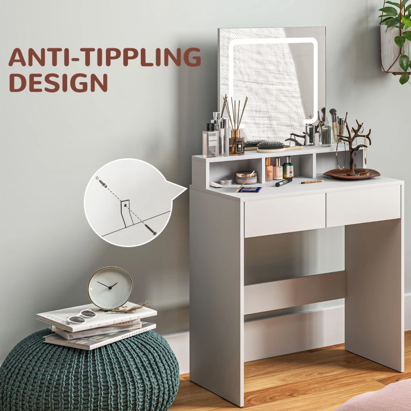 HOMCOM Storage Dressing Table, with LED Light Mirror - White
