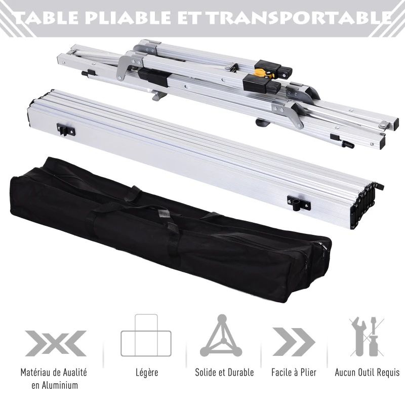 Outsunny Table pliante en aluminium table de camping table de jardin 4 personnes hauteur réglable + sac de transport