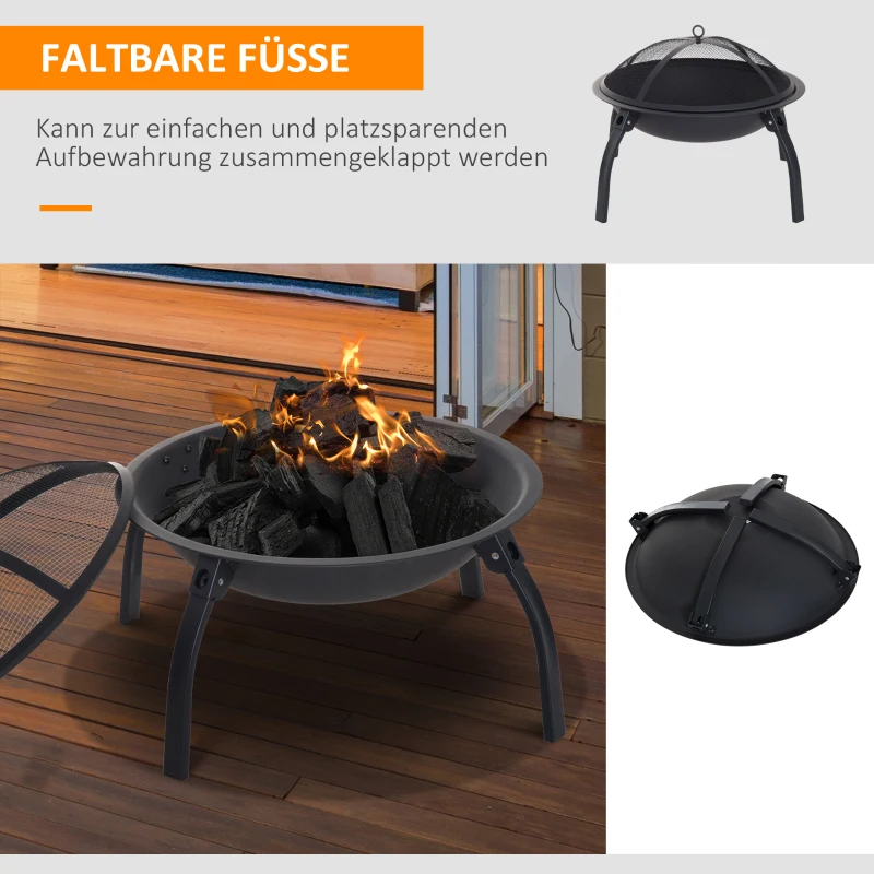Outsunny Feuerschale Feuerkorb Feuerstelle mit Funkenschutz klappbar Garten 55cm Schwarz 70,5x70,5x40cm
