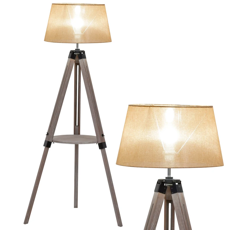 HOMCOM Lámpara de Pie con Trípode Regulable en Altura para Oficina y Hogar Estante Pequeño para Almacenaje Base Estable 63x63x110-150 cm Beige